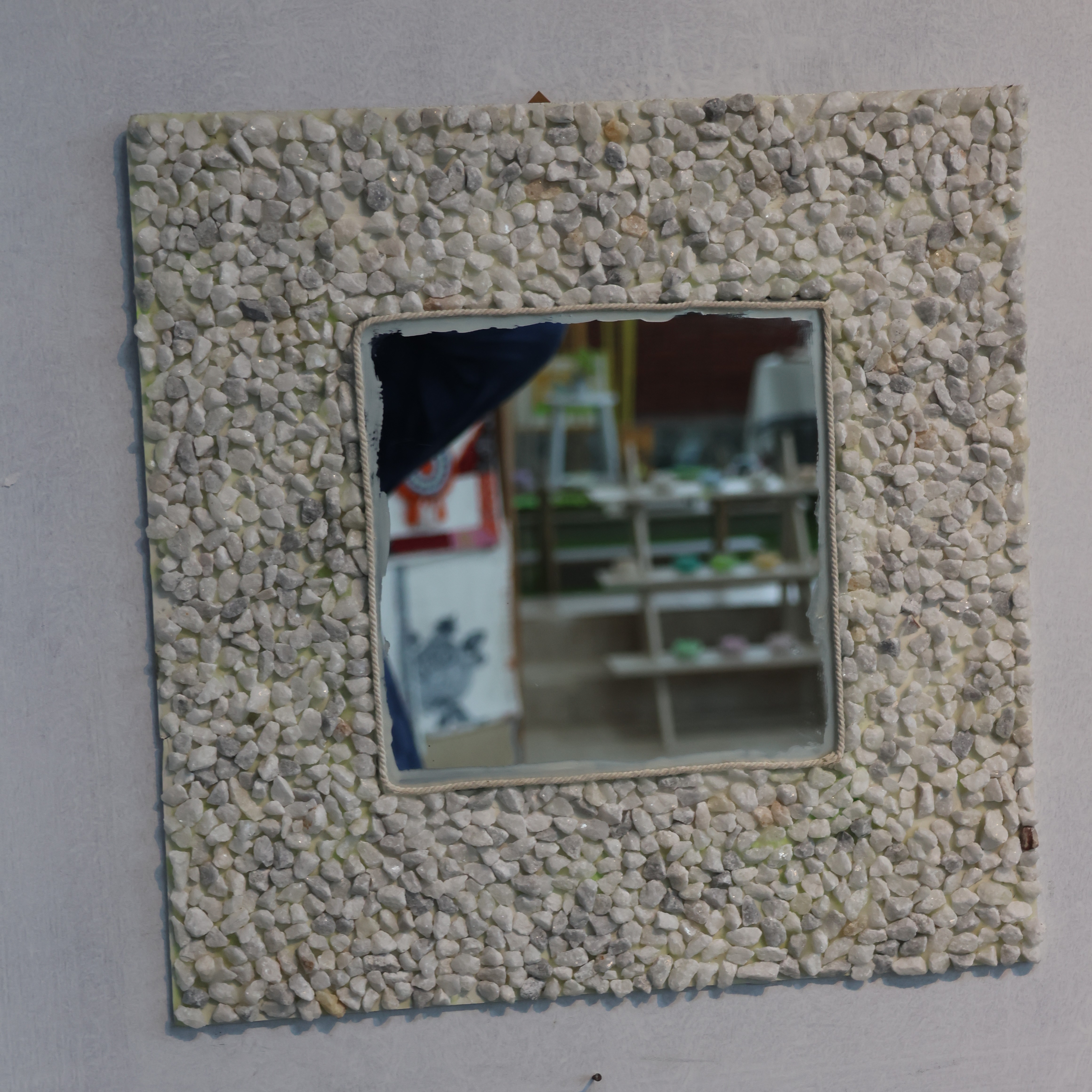 Handcrafted Pebble Mosaic Wall Mirror (Medium-Size)